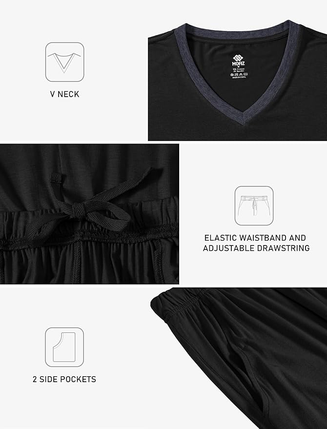 JINSHI Men's Pajama Sets Sleepwear Nightwear Lightweight Quick Dry Soft 2 Piece Long Sleeve Mens Loungewear Sets with Pocket