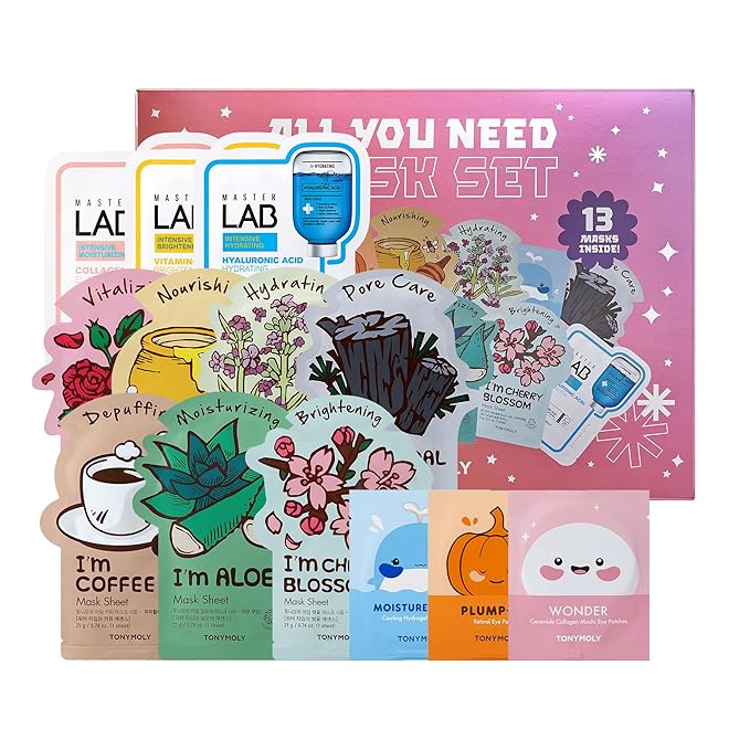 TONYMOLY All You Need Mask Set – Hydrating & Refreshing Korean Sheet Mask Variety Pack, 13 Masks for All Skin Types & Concerns, Moisturizing Facial Skincare