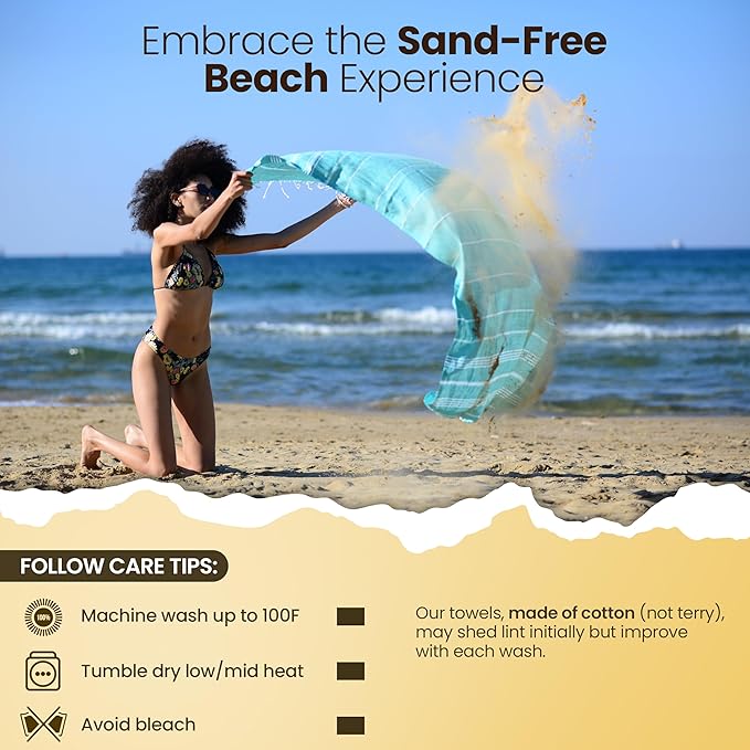 Gold CASE Turkish Beach Towel Set of 6 – 100% Cotton Large Bath Towels 70 x 38'' – OLYMPOS Oversized, Quick Dry & Sand Free Beach Towel – Lightweight Turkish Towels Set - Multicolor-1