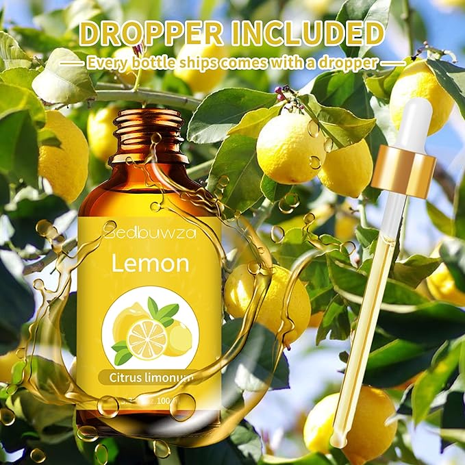 Sedbuwza Lemon Essential Oil 3.38 Fl OZ, 100% Pure Undiluted Lemon Oil for Diffuser, Aromatherapy, Perfumes, Candle, Soap Making