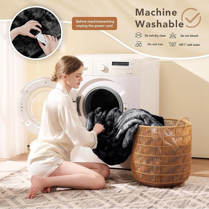 Homemate Electric Heated Blanket Queen Size - 84"x90" Heating Blanket Queen Size Dual Control 1/2/4/6/8 Hours Auto-Off 10 Heat Level Over-Heat Protection Luxury Faux Fur Sherpa ETL Certification