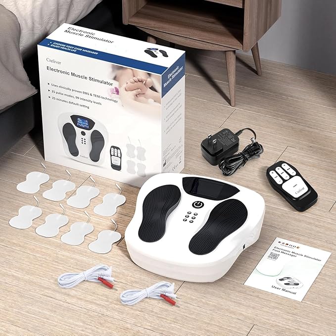 Creliver EMS Foot Stimulator Pro 2, EMS Foot Massager for Neuropathy Feet with TENS Pads, TENS Neuropathy Foot Massager for Circulation, Pain Relief, Plantar Fasciitis, 99 Levels, FSA HSA Eligible