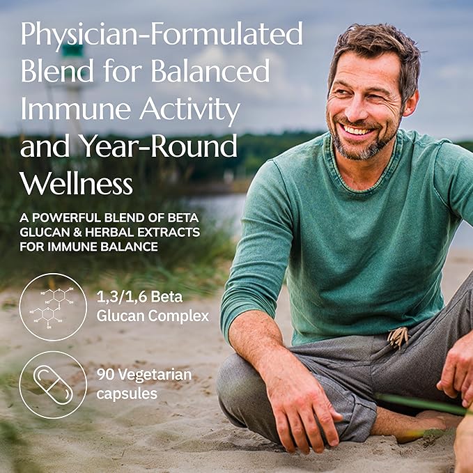Immune Restore+ - Contains Beta Glucan 1,3/1,6 Complex & Herbal Extracts for Immune Support - Supports T-Cell & Macrophage Activity - With Cordyceps, Astragalus, Turkey Tail & Echinacea - 90 Capsules