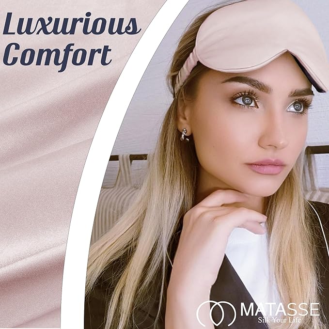 MATASSE Silk Eye Mask for Sleeping with Adjustable Elastic Band - 3D Contoured, Eye Cover Sleep Mask w/Genuine Mulberry Silk Including The Strap for Women, Men (Pink/Black)