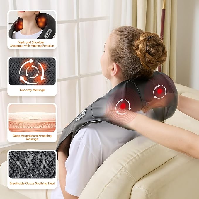 Neck and Shoulder Massager for Shoulder Massage and Neck Massage, Shiatsu Neck Massager with Heat, Shiatsu Back Massager for Office & Home Use, Birthday Gifts for Him Her (Parents/Friends)