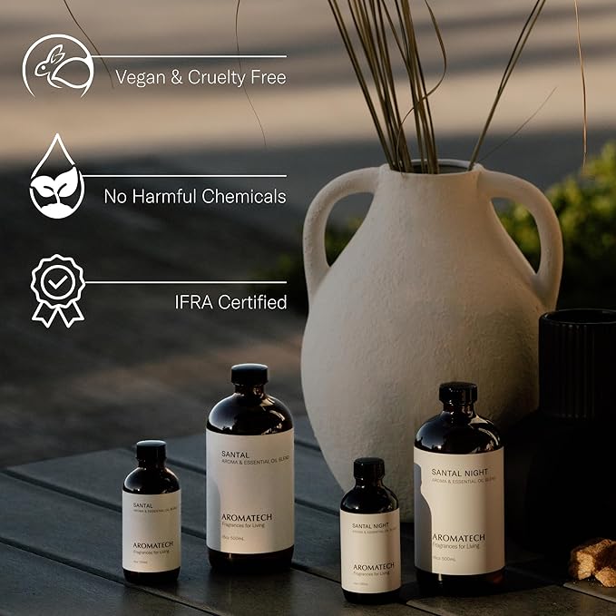 AromaTech Santal Vanilla Premium Aroma Oil – Refined & Elegant Home Fragrance with Notes of Fir, Cedarwood & Leather for Scent Diffusers, Cold-Air and UltraSonic Scent Machines – 30 mL