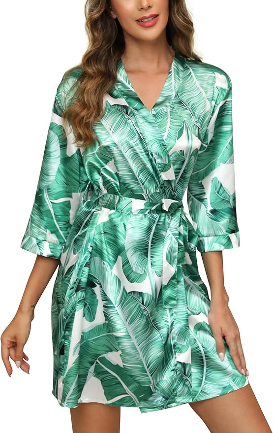 Samring Women's Bride Bridesmaids Robe Short Satin Kimono Robes for Wedding & Bridal Party Silk Bathrobes for Women