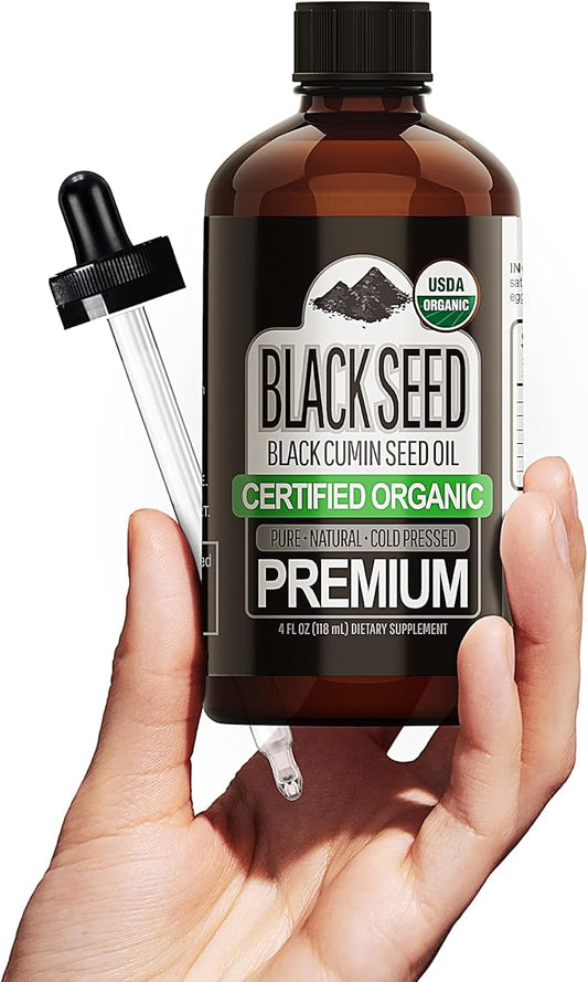 Sun Essential Oils – 4 oz Organic Black Seed Oil, Cold Pressed & Unrefined with Dropper – 100% Pure Organic Blackseed Oil for Skin, Hair, Scalp & DIY Beauty Care