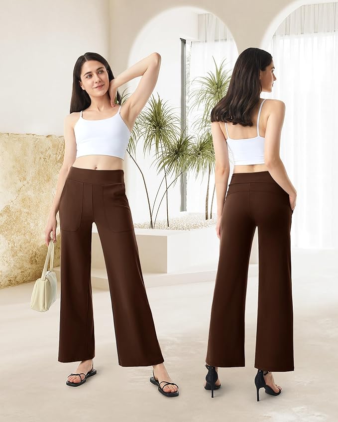AFITNE Womens Wide Leg Yoga Pants with Pockets High Waist Stretch Dress Casual Pants Loose Lounge Sweatpants 28"/30"/32"