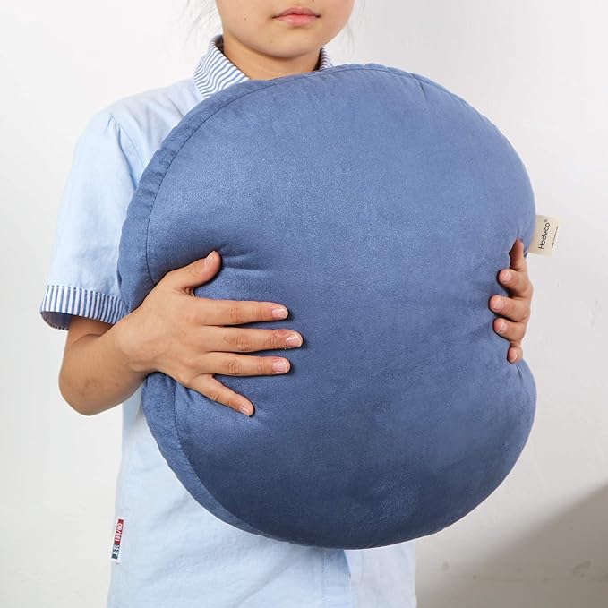 Round Throw Pillow 16x16 Down-like Polyester Super Soft Ultra Fluffy Feather-like Touch Round Cushion for Couch Decorative Circle Round Floor Pillow for Kids Bed Sofa, 1 Piece, Navy Blue