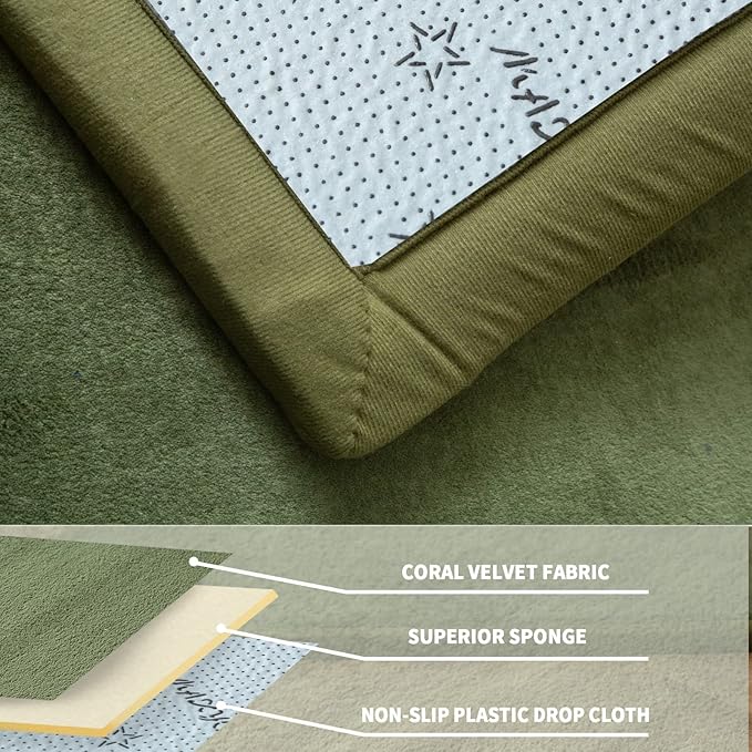 MAXYOYO Coral Velvet Area Rug, Thick Japanese Tatami Mat Living Room Carpet with Non-Slip Backing, Large Solid Color Mat for Bedroom Dormitory Yoga, Olive Green, 59"x 78"