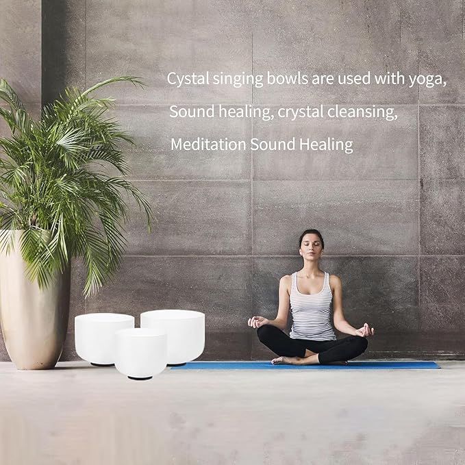 Hye-eun Crystal Singing Bowls 6''-10'' Set of 3 pcs 432HZ 10"C 8"F 6"A Meditation Yoga Bowls with Carrying Case Sound Bath Keep Balance Therapy