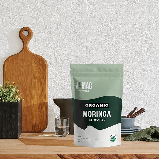 J MAC BOTANICALS Organic Moringa Leaves, malunggay leaf, Whole Green Moringa Oleifera Leaf Tea