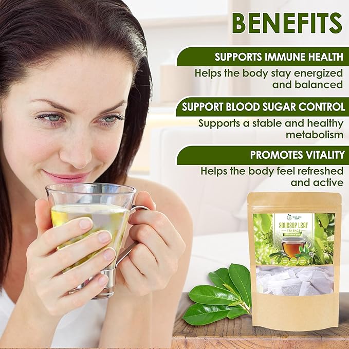 NHAT ANH FARM - Premium Soursop Leaves Tea Bags - Dried Soursop Graviola Leaves 40 Teabags, 2.5g/bag - Sugar/Caffeine/Gluten Free. Support Healthy Skin & Sleep