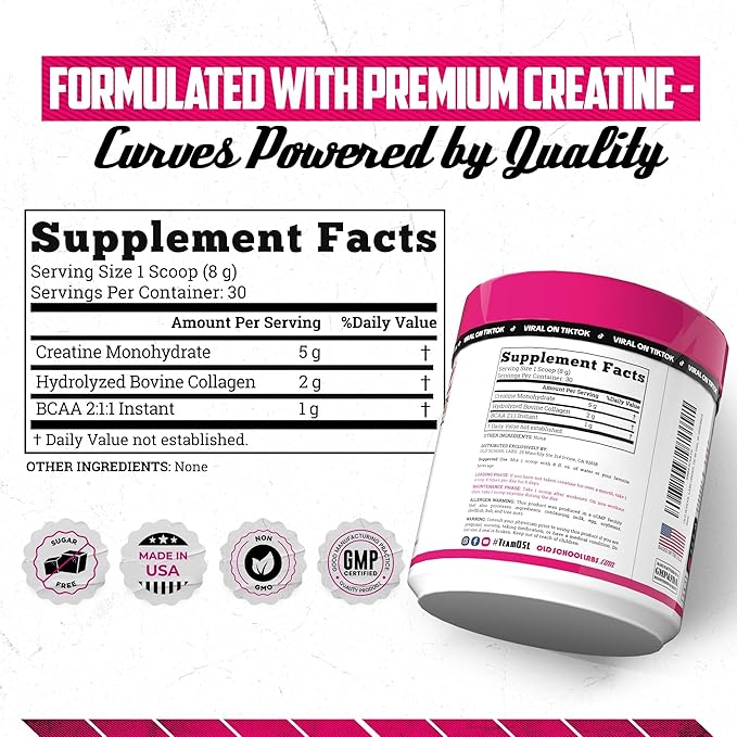 Old School Labs Women's Post-Workout Creatine Powder ∣ 5000mg Creatine, 2000mg Collagen, BCAA 2:1:1 ∣ Optimized for Fast Muscle Recovery, Lean Muscle Growth & Stamina ∣ 30 Servings