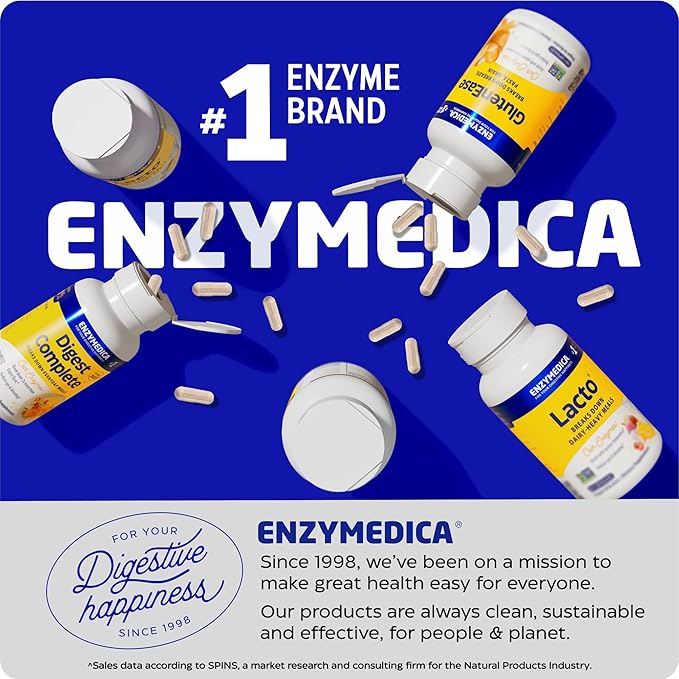 Enzymedica, VeggieGest, Digestive Enzymes, Supports Occasional Gas & Bloating Relief from High Fiber Meals, for Vegan & Vegetarian Diets, Enzyme Blend for Digestive Health, 60 Count