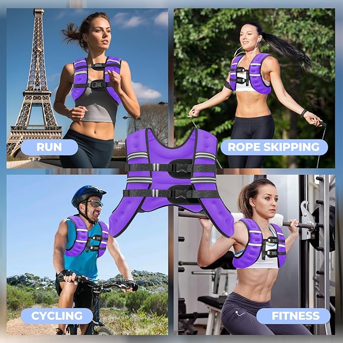 Weighted Vest, 12lb/16lb/20lb Weight Vest with Reflective Stripes for Men Women, Two Adjustment Straps for Workout, Strength Training, Running, Fitness, Muscle Building, Weight Loss