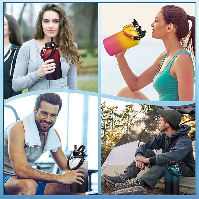 64OZ Stainless Steel Water Bottles - Half Gallon Water Bottle with Straw Lids, Reusable Vacuum Insulated Water Jug w/Carrier Bag, Leak Proof Metal Waterbottle for Sports Gym Workout Travel Hiking