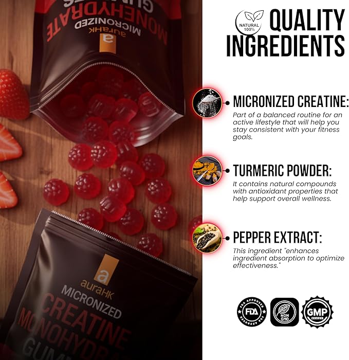 Creatine Monohydrate Gummies 5000mg- 120 Count Sugar Free for Men & Women - Strawberry Flavor Vegan Creatine Supplement for Muscle Strength, Energy, Endurance & Workout Gummies
