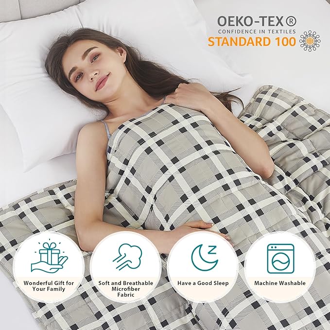 L'AGRATY Weighted Blanket - 48"x72" 20lbs Cooling Breathable Heavy Blanket Microfiber Material with Glass Beads for Adult All-Season Summer Fall Winter Soft Thick Comfort