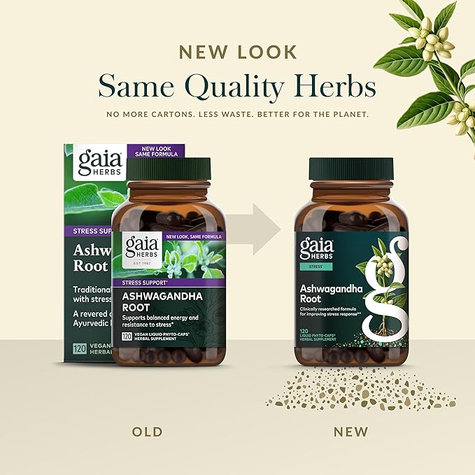 Gaia Herbs Ashwagandha Root - Stress Relief & Sleep Support Supplement - Supports Balanced Energy Levels & Positive Outlook* - 120 Vegan Liquid Phyto Capsules (60-Day Supply)