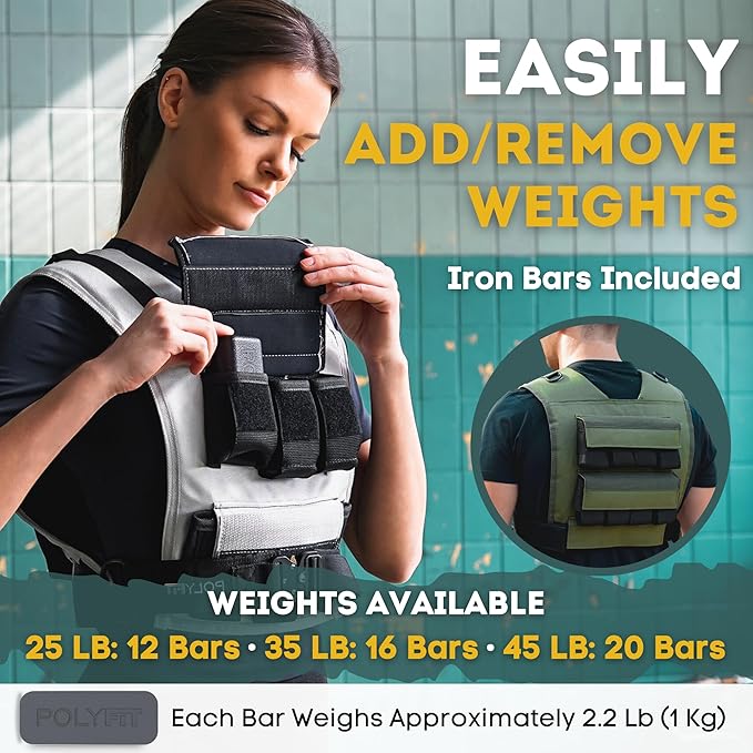 Polyfit (Warrior) Adjustable Weighted Vest - 25lb | 35lb | 45lb - Weight Vest with Adjustable Iron Weights for Men and Women for Workouts, Strength Training, Rucking