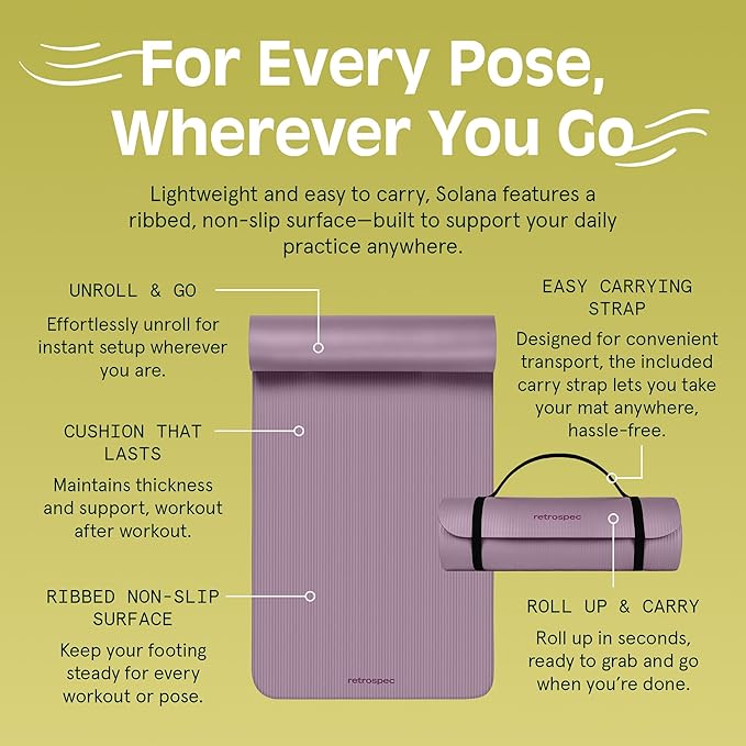 Retrospec Solana Yoga Mat 1" Thick With Nylon Strap For Men & Women - Non Slip Exercise Mat For Home Yoga, Pilates, Stretching, Floor & Fitness Workouts