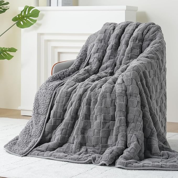 Kivik Dual Sided Weighted Blankets for Adults, Buttery Soft Stylish Checkered Heavy Blankets for Couch Sofa Bed - Ultra-Fluffy Fabric Brings Cloud-Like Comfort (48"x72",Grey,15 Pounds)