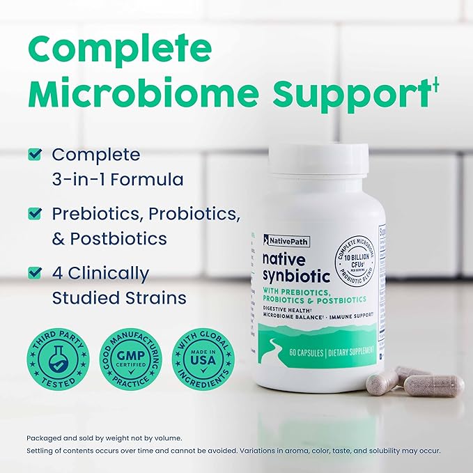 NativePath Complete Synbiotic - Pre, Pro & Postbiotic 3-in-1 for Gut Health & Digestive Support - 10 Billion CFU, 30 Servings