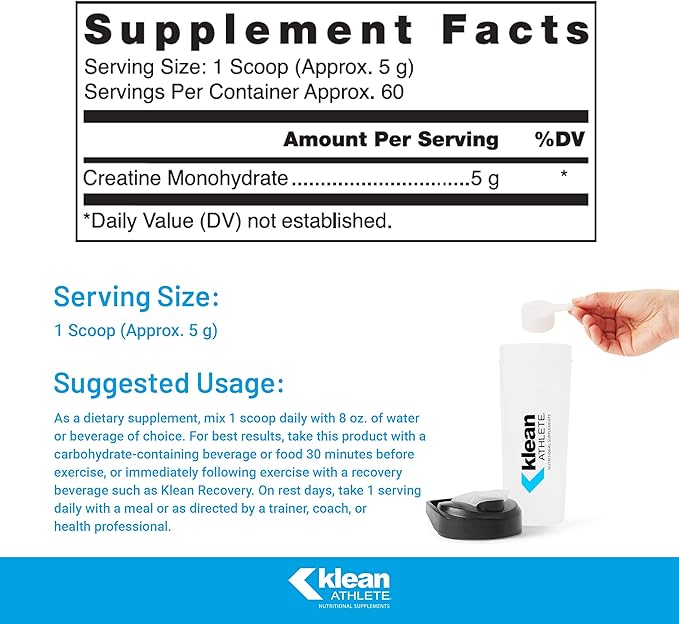 Klean Athlete Klean Creatine - Supports Muscle Strength, Performance & Recovery from Strenuous Exercise* - NSF Certified for Sport - 11.1 Ounces - Unflavored