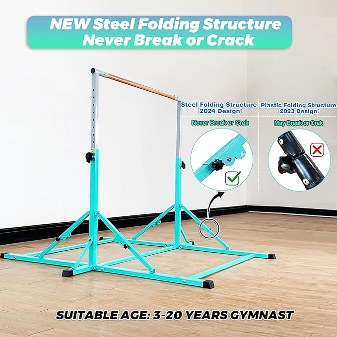 Gymnastic Bar for Kid and Teenage Ages 3-25, 5 FT / 6 FT Base Length, 5 FT / 6 FT Height, Gymnastic Kip Bar Horizontal Bar for Gymnast, Gymnastic Training Equipment for Home and Club Use
