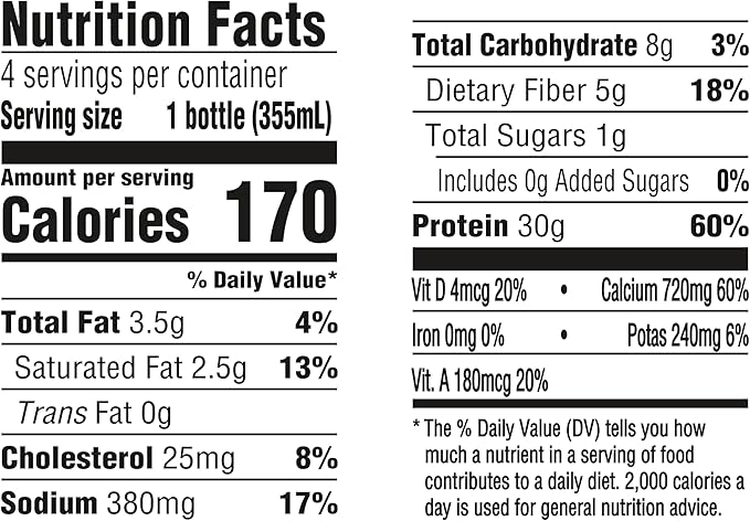 Oikos Protein Shake, Salted Caramel, 30g High Protein Drinks, Shelf Stable, Ready to Drink, 5g Prebiotic Fiber, 12 fl oz Bottle, 4 Count