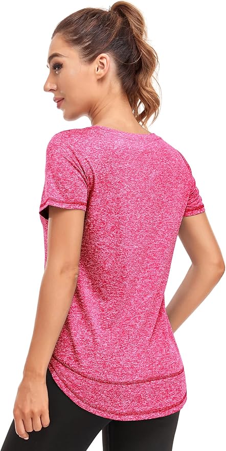 Women's Short Sleeve Workout Shirts Crewneck Sports Yoga Running Dry Fit Tops Side Split Tee