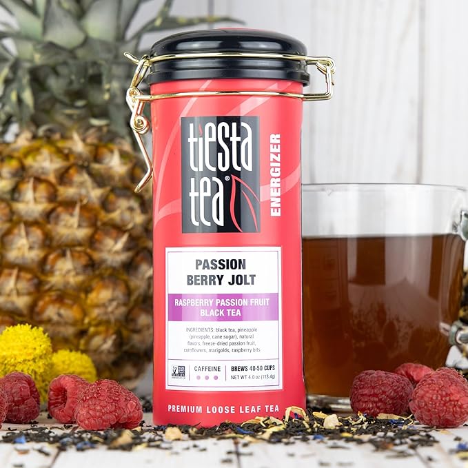Tiesta Tea - Passion Berry Jolt, Loose Leaf, Raspberry Passion Fruit Black Tea, Premium Caffeinated Blend, Make Hot or Iced & Brews Up to 50 Cups, 4oz Refillable Tin (Pack of 6)