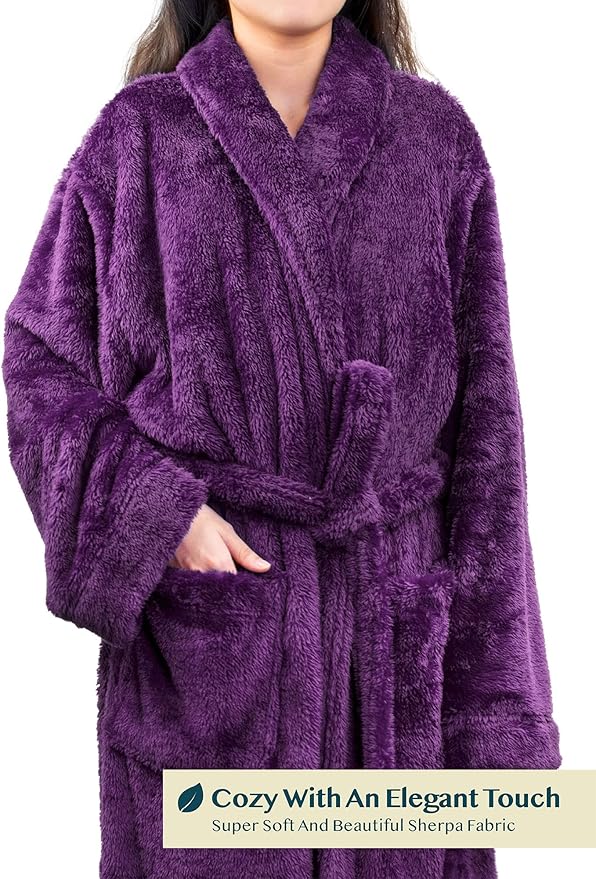 PAVILIA Premium Womens Plush Soft Robe Fluffy, Warm, Fleece Sherpa Shaggy Bathrobe
