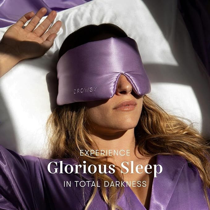 DROWSY Silk Sleep Mask - Face-Hugging, Padded Cocoon for Luxury Sleep in Total Darkness - 100% Pure Mulberry Silk (Lavender Haze)