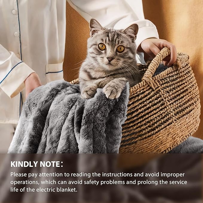 Homemate Electric Heated Blanket Queen Size - 84"x90" Heating Blanket Queen Size Dual Control 1/2/4/6/8 Hours Auto-Off 10 Heat Level Over-Heat Protection Luxury Faux Fur Sherpa ETL Certification