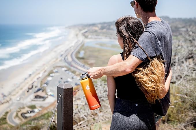 HYDRO CELL Stainless Steel Insulated Water Bottle with Straw - For Cold & Hot Drinks - Metal Vacuum Flask with Screw Cap and Modern Leakproof Sport Thermos for Adults (Red/Orange 40oz)