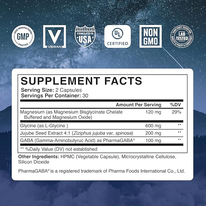 Abundant Earth Natural Sleep Aid for Adults Minding Down Sleep Support Supplement Max Strength Deep Sleep Supplement Without Melatonin to Calm & Restore The Sleeping Cycle + Magnesium, GABA 60ct