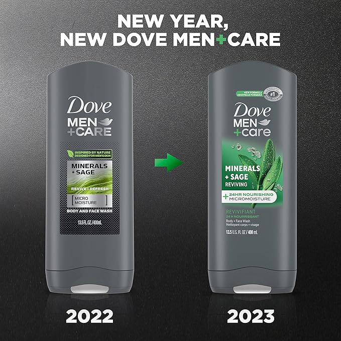 Dove Reviving Minerals & Sage Body and Face Wash with 24-Hour Nourishing Micromoisture Technology Body Wash for Men, 13.5 oz
