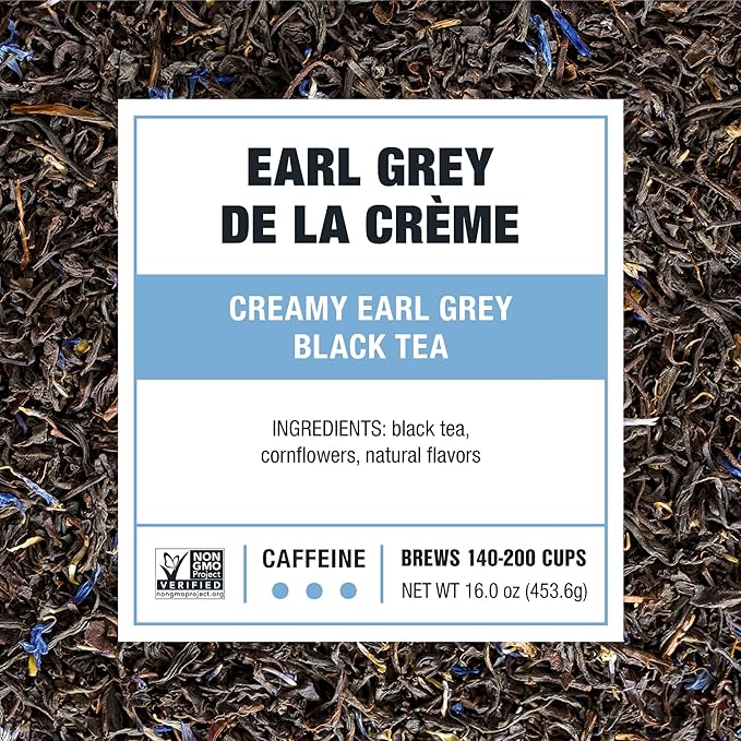 Tiesta Tea - Earl Grey de la Crème, Loose Leaf, Creamy Earl Grey Black Tea, Premium Blend, Caffeinated Black, Make Hot or Iced Brews Up to 200 Cups, 16 Ounce Resealable Bulk Pouch