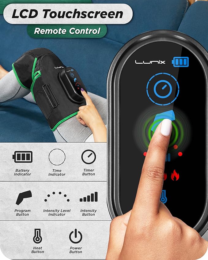 Lunix LX4 Knee Massager with Heat and Compression, Rechargeable Thigh, Calf, and Knee Wrap with Cold or Heat Therapy, Leg Brace and Heating Pad, Green