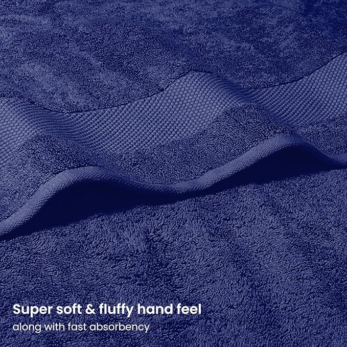 BIOWEAVES 100% Organic Cotton Bath Sheet Set of 2 | Soft Oversized Bath Towels | 700 GSM Premium Bath Towel Sheet Set GOTS Certified - Navy Blue