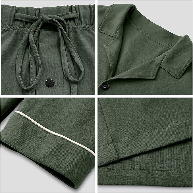 COLORFULLEAF Men's 100% Cotton Short Sleeve Pajama Sets Button Down Notched Collar Sleepwear Soft Lounge Pjs with Pockets