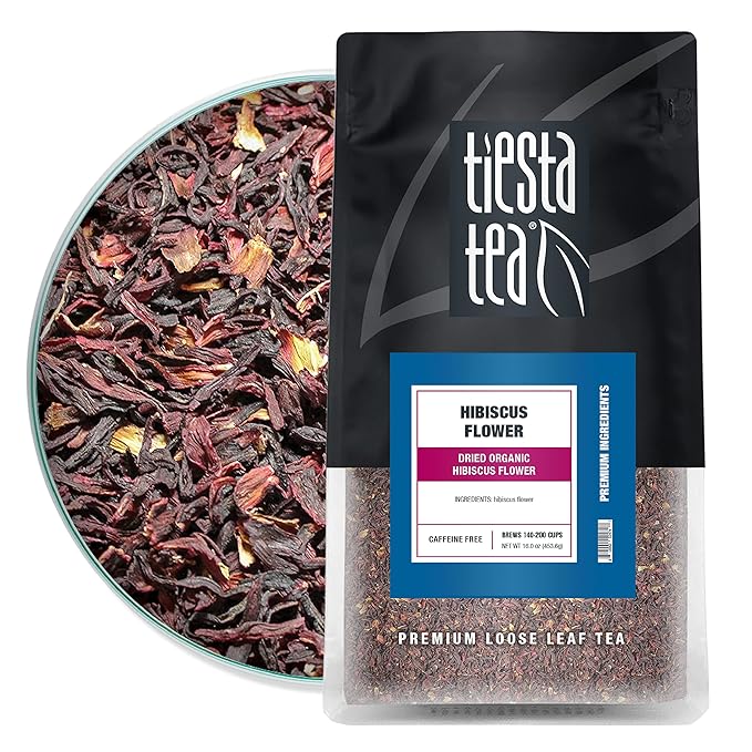 Tiesta Tea - Dried Hibiscus, Loose Leaf, Cut & Sifted Hibiscus Flower, Premium Blend, Non-Caffeinated, Make Hot or Iced & Brews Up to 200 Cups, 16 Ounce Resealable Bulk Pouch