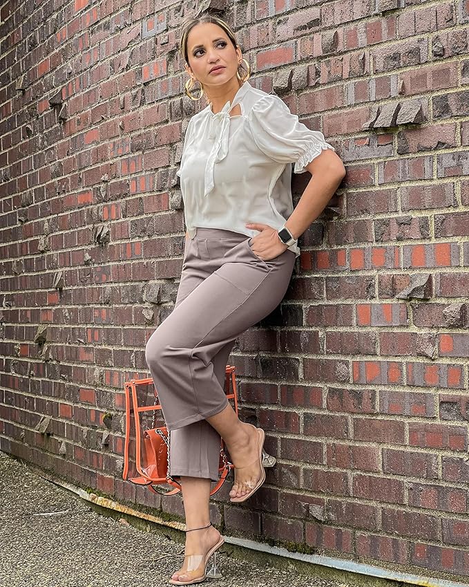 Promover Capri Pants for Women Wide Leg Yoga Cropped Pants with Pockets Loose Casual Summer Pants