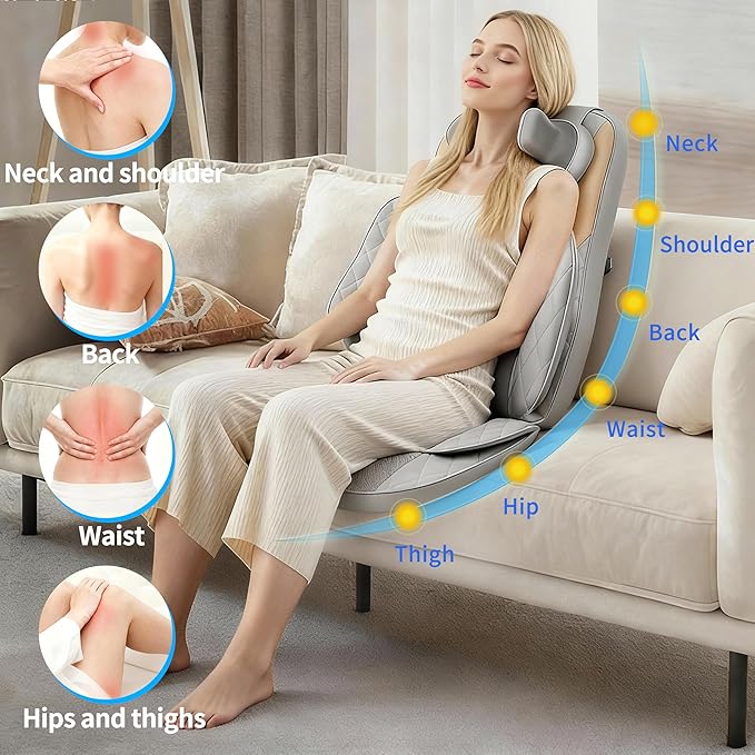 Shiatsu Neck and Back Massager with Heat,4D Kneading Back Massager for Pain Relief Deep Tissue,Comfortable Back Massage for Chair,Adjustable Neck Massage,Christmas Gifts for Women Men Parents