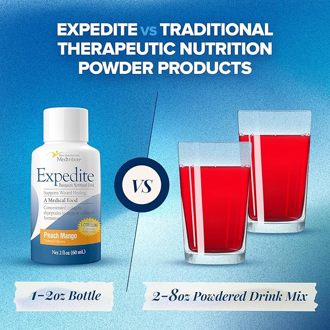 Medtrition Expedite Liquid Collagen - 30x More Collagen Peptides Than Powders, Supports Wound Healing, Surgery Recovery, Foot Ulcers, Skin Health and More (Pack of 48 Bottles)