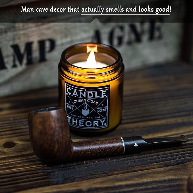Scented Candle Gift Set of 3, 4oz Candles, Crackling Wood Wick Candled for Home, 3 Scents Cuban Cigar, Spanish Leather, Crackling Hearth, Mens Candle Bachelor Pad Decor Man Cave Decor
