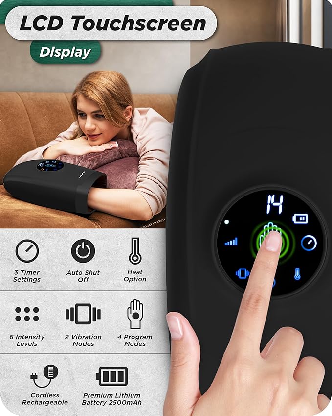 Lunix LX7 Electric Hand Massager with Compression, Pressure Point Therapy for Arthritis, Pain Relief and Carpal Tunnel, Shiatsu Massage Machine with Heat, with Hand Warmer, Black